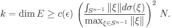 k = \dim E \geq c(\epsilon) \, \left(\frac{\int_{S^{n-1}} \| \xi \| d\sigma(\xi)}{\max_{\xi \in S^{n-1}} \| \xi \|}\right)^2 \, N.  