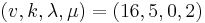 (v,k,\lambda,\mu) = (16, 5, 0, 2)