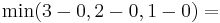 \min(3-0,2-0,1-0) = 