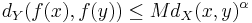 \displaystyle d_Y(f(x), f(y)) \leq M d_X(x,  y)^{\alpha}