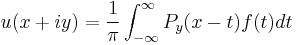 u(x%2Biy)=\frac{1}{\pi}\int_{-\infty}^\infty
P_y(x-t)f(t) dt
