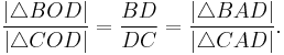 \frac{|\triangle BOD|}{|\triangle COD|}=\frac{BD}{DC}=\frac{|\triangle BAD|}{|\triangle CAD|}.