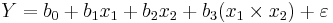 Y = b_0 %2B b_1x_1 %2B b_2x_2 %2B b_3(x_1\times x_2) %2B \varepsilon \, 