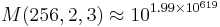 M(256,2,3)\approx10^{\,\!1.99\times 10^{619}}