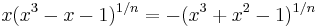 x(x^3-x-1)^{1/n} = -(x^3%2Bx^2-1)^{1/n} 