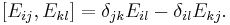 [ E_{ij}, E_{kl}] = \delta_{jk}E_{il}-  \delta_{il}E_{kj}.~~~~~~~~~