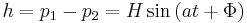  h =p_1-p_2 = H\sin{(at%2B\Phi)}