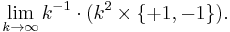 \lim_{k \rarr \infty}k^{-1}\cdot (k^2\times \{%2B1,-1\}).