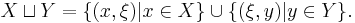 X \sqcup Y = \{ (x, \xi)| x \in X\} \cup \{ (\xi, y)| y \in Y \} .