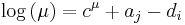 \log \left( \mu  \right)=c^{\mu }%2Ba_{j}-d_{i}