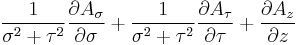  \frac{1}{\sigma^{2} %2B \tau^{2}}{\partial A_\sigma \over \partial \sigma} %2B \frac{1}{\sigma^{2} %2B \tau^{2}}{\partial A_\tau \over \partial \tau} %2B {\partial A_z \over \partial z}