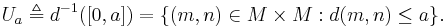  \qquad U_a \triangleq d^{-1}([0,a]) = \{(m,n)\in M\times M�: d(m,n)\leq a\}.