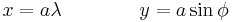 x = a\lambda \qquad\qquad y  = a\sin\phi