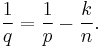 \frac{1}{q}=\frac{1}{p}-\frac{k}{n}.\ 