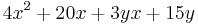 4x^2%2B20x%2B3yx%2B15y \,