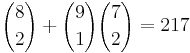 {8 \choose 2} %2B {9 \choose 1}{7 \choose 2} = 217