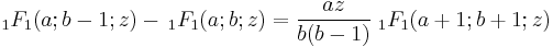  \; {}_1F_1(a;b-1;z)- \, {}_1F_1(a;b;z) = \frac{az}{b(b-1)} \; {}_1F_1(a%2B1;b%2B1;z)