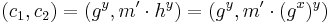 (c_1,c_2)=(g^y, m'\cdot h^y)=(g^y, m'\cdot(g^x)^y)\,