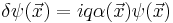 \delta \psi(\vec{x})=iq\alpha(\vec{x})\psi(\vec{x})