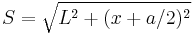 S =\sqrt{L^2%2B(x%2Ba/2)^2}