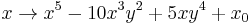 
x\rightarrow x^5-10 x^3 y^2 %2B 5 x y^4 %2B x_0