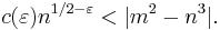 c(\varepsilon) n^{1/2-\varepsilon} < |m^2 - n^3|.\,