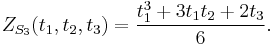 Z_{S_3}(t_1,t_2,t_3) = \frac{t_1^3 %2B 3 t_1 t_2 %2B 2 t_3}{6}.