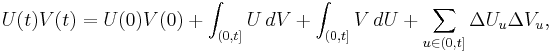 U(t)V(t) = U(0)V(0) %2B \int_{(0,t]} U\,dV%2B\int_{(0,t]} V\,dU%2B\sum_{u\in (0,t]} \Delta U_u \Delta V_u,