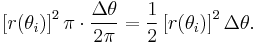 \left[r(\theta_i)\right]^2 \pi \cdot \frac{\Delta \theta}{2\pi} = \frac{1}{2}\left[r(\theta_i)\right]^2 \Delta \theta.