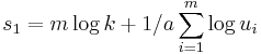 s_1=m\log k%2B1/a \sum_{i=1}^m \log u_i