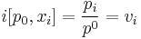 i[p_0,x_i]=\frac{p_i}{p^0}=v_i