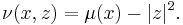 \nu(x, z) = \mu(x) - |z|^2.