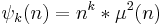 \psi_k(n) = n^k * \mu^2(n)