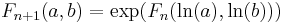 F_{n%2B1}(a, b) = \exp(F_n(\ln(a), \ln(b)))