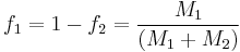 f_1 = 1 - f_2 =  \frac{M_1}{(M_1 %2B M_2)} \,