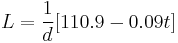 L = \frac{1}{d}[110.9 - 0.09t]