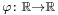 \scriptstyle\varphi\colon \mathbb{R}\to \mathbb{R}