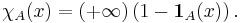 \chi_{A} (x) = (%2B \infty) \left( 1 - \mathbf{1}_{A} (x) \right).