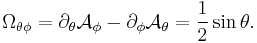 
\Omega_{\theta\phi}=\partial_\theta\mathcal{A}_\phi-\partial_\phi\mathcal A_\theta={1\over 2}\sin\theta.
