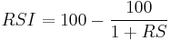  RSI = 100 - { 100 \over {1 %2B RS} } 