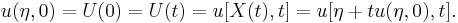 \displaystyle 
u(\eta,0)=U(0)=U(t)=u[X(t),t]=u[\eta%2Btu(\eta,0),t].
