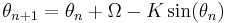 \theta_{n%2B1} = \theta_n %2B \Omega - K \sin(\theta_n)