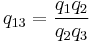 
q_{13} = \frac{q_1 q_2} {q_2 q_3}
