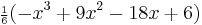 {\scriptstyle\frac{1}{6}} (-x^3%2B9x^2-18x%2B6) \,