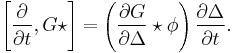 
\left[ \frac{\partial}{\partial t}, G \star \right] = \left( \frac{\partial G}{\partial \Delta} \star \phi \right) \frac{\partial \Delta}{\partial t}.
