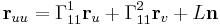 \bold{r}_{uu}=\Gamma_{11}^1 \bold{r}_u %2B \Gamma_{11}^2 \bold{r}_v %2B L \bold{n}