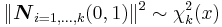  \|\boldsymbol{N}_{i=1,...,k}{(0,1)}\|^2 \sim \chi^2_k(x) 