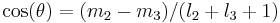 \cos(\theta) = (m_2-m_3)/(l_2%2Bl_3%2B1)