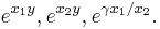 e^{x_1y}, e^{x_2y}, e^{\gamma x_1/x_2}.