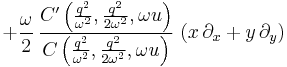  \; \; \; %2B \frac{\omega}{2} \, \frac{C^\prime \left( \frac{q^2}{\omega^2}, \frac{q^2}{2 \omega^2}, \omega u \right)}{C \left( \frac{q^2}{\omega^2}, \frac{q^2}{2 \omega^2}, \omega u \right)} \, \left( x \, \partial_x %2B y \, \partial_y \right) 